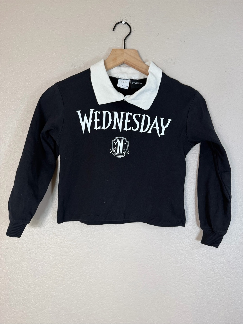 Zara Girls Wednesday Nevermore Academy Sweatshirt Long Sleeve Shirt 8-9 Years